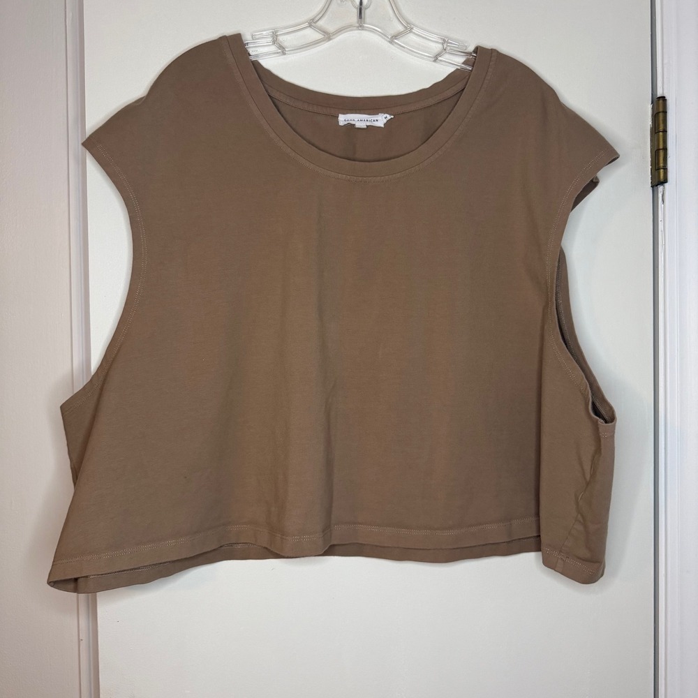 Good American Crop Top Sleeveless T-Shirt Crew Neck Brown Size 8 Women's